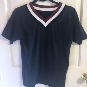 ACCENTED NECK LINE NAVY BLUE SHORT SLEEVE SHIRT